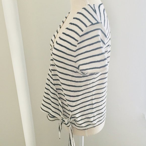 Madewell Texture And Thread Black Stripe Relaxed Wrap Short Sleeve Top Medium - Picture 3 of 6